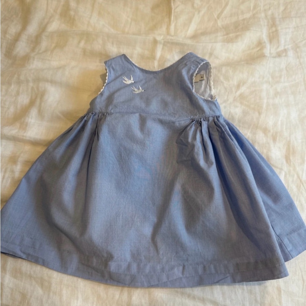 Cyrillus Light Blue Kids Dress with Bird Embroidery